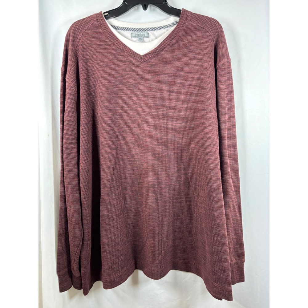 Method Mens XXL Burgundy Waffle Knit Thermal Faux Layered V-Neck Long Sleeve Top